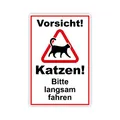 Produktbild: Vorsicht ! Katzen bitte langsam fahren Schild 20 x 30 cm aus stabiler PVC Hartschaumplatte 3mm mit UV-Schutz von STROBO