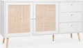 Produktbild: sweeek - Skandinavisches Sideboard, Holzeffekt mit Rattangeflecht, 2 Türen, 150 cm - Antikweiß