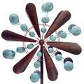 Produktbild: HAFIX Windrad Windtropfen 3D Optik Ø58cm. Windspiel für den Garten aus Metall. Windmühle mit Höhenverstellung dekorativ einzigartiger Blickfänger, wetterfest & UV-beständig blau & Kupfer, H: 182cm.