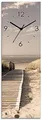Produktbild: ARTLAND Wanddeko Wanduhr ohne Tickgeräusche Glas Funkuhr 20x60 cm Rechteckig Lautlos Strand Meer Nordsee Düne Urlaub Maritim S7NG