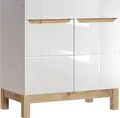Produktbild: Waschtischunterschrank 80 cm SOLNA-56 Hochglanz weiß mit Wotaneiche, B x H x T ca. 80 x 85 x 46cm