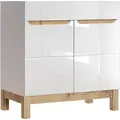 Produktbild: Lomadox - Waschtischunterschrank 80 cm SOLNA-56 Hochglanz weiß mit Wotaneiche, b x h x t ca. 80 x 85 x 46cm