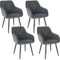 Produktbild: Woltu 4er Set Esszimmerstühle Mit Armlehne Rückenlehne, Stuhl Im Esszimmer Mit Samtbezug, Bequemer Polsterstuhl, Küchenstuhl Mit Metallbeinen, Dunkelgrau