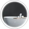 Produktbild: kleankin Badezimmerspiegel, Badspiegel mit LED Beleuchtung, Ø 60 cm Leuchtspiegel mit Touch-Funktion, Memory-Funktion, kein Beschlagen, Wandspiege... - Weiß/Silber