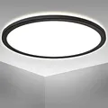 Produktbild: B.K.Licht - LED Deckenlampe mit indirektem Licht, ultraflach, neutralweiße Lichtfarbe, LED Panel, Deckenleuchte, Lampe, Wohnzimmerlampe, Schlafzimmerlampe, Küchenlampe, 42x2,9 cm, Schwarz