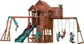 Produktbild: Backyard Discovery Spielturm Skyfort II aus Holz | XXL Spielhaus für Kinder mit Rutsche, Schaukel, Trapezstange, Kletterwand und Aussichtsturm | Stelzenhaus für den Garten
