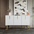 Produktbild: Merax Sideboard mit 3 Türen und verstellbaren Einlegeböden, Kommode mit Metallsockel, Anrichte Buffet Schließfachschrank Schrank, 138x80.5x40cm, Weiß