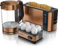 Produktbild: Arendo Frühstücks-Set kupferfarben, Eierkocher für 6 Eier, 1,7l Wasserkocher, Edelstahl Langschlitz Toaster