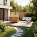 Produktbild: Finntherm Holz Badefass Bergen, Hot Tub Ø 160 x 110 cm für 3 -4 Personen, inkl. Edelstahl-Ofen 22 kW, Einstiegsleiter & Sitzbänken