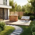 Produktbild: FinnTherm Holz Badefass Bergen, Hot Tub Ø 160 x 110 cm für 3 -4 Personen, inkl. Edelstahl-Ofen 22 kW, Einstiegsleiter & Sitzbänken - Naturbelassen