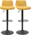 Produktbild: Miliboo - Barhocker höhenverstellbar und um 360° drehbar aus Stoff mit strukturiertem Samteffekt in Senfgelb und Metall (2er-Set) BOOST