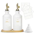 Produktbild: sunal Olivenöl Spenderflaschen mit Tablett,2er pack Olivenöl Spender Set,350ml/11,8 oz Glas Öl und EssigSpender Set mit beschwertem Ausgießer und wasserfestem Etikett&Silikon Trichter,weiß