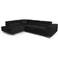 Produktbild: Torana - Ecksofa Aller L-form mit Schlaffunktion und Bettkasten in Schwarz (Jasmine 100), Links Ottomane