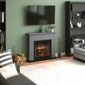 Produktbild: TAGU Larsen Premium Kamin grau mit Elektro Insert der neuesten Generation, 3D Flame, Knistersound Brennraum mit Steindekor