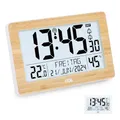 Produktbild: ADE Digitale XL-Funkuhr mit sehr großen Ziffern | Tischuhr mit 2 Weckzeiten und Beleuchtung | Thermometer Hygrometer | schmaler Rahmen aus echtem Bambus