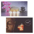 Produktbild: MCW 2er-Set LED-Bild, Leuchtbild Leinwandbild Wandbild, Timer Buddha/Harmony Wanduhr 70x40cm