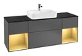 Produktbild: Villeroy & Boch Finion Waschbeckenunterschrank für Becken mittig Regal links/rechts für Finion / Memento 2.0 4 Auszüge mit Beleuchtung (2x LED) 1600 x 603 x 501 mm - Anthracite Matt Lacquer / Gold Matt Lacquer / Glass Black Matt - F452HFGK