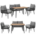 Produktbild: Garten Sitzgruppe für 4 Personen mit WPC Tisch, Sofa, Stühlen – wetterfest – Seilgeflecht – Sitzkissen – Outdoor Lounge - anthrazit/grau