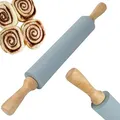 Produktbild: Nudelholz Silikon Teigroller Nudelhölz zum Backen von Pizza für Gebäck, Nudelteig, Cookie Antihaft Oberfläche Holzgriff Ø 5,5 cm 38 cm Grau Retoo