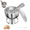 Produktbild: MeoZynxadril Mörser und Stößel aus Edelstahl, 10 CM Haushaltsstößel und Mörserschale, Mörser und Stößel für Knoblauch, Rutschfester Mehrzweck Stößel und Mörser, zum Mahlen, Zerkleinern, Silbrig