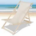 Produktbild: Mucola Holz Strandstuhl klappbar – Strandliege tragbar mit atmungsaktivem Bezug in Beige – Faltliege Gartenliege Beige – Liegestuhl für Terrasse, Pool & Urlaub