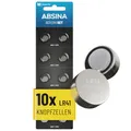 Produktbild: ABSINA AG3 LR41 Knopfzelle 10er Pack - 1,5V Alkaline Knopfzellen auslaufsicher & mit Langer Haltbarkeit - LR736 / L736 / G3 / G3A / 3GA / 192 / GP192 / V3GA / RW87 - Knopfbatterien Batterien Batterie