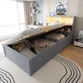 Produktbild: Merax Tagesbett Schlafsofa 90x200 cm mit LED-Musiklicht, hydraulisches Bett mit USB & 4 Staufächern, Massivholzbett für Gäste- & Jugendzimmer, Grau