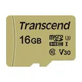 Produktbild: Transcend 16GB microSDHC 500S Speicherkarte UHS-I, C10, U3, V30, 4K, Full HD, bis zu 95/80 MB/s, entwickelt für Actionkameras und Drohnenkameras - TS16GUSD500S