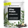 Produktbild: natural elements Whey Protein Pulver – Vanille – 1kg – 24g Protein pro Portion – nicht zu süß, nur natürliche Aromen – hochdosiert – in Deutschland produziert & laborgeprüft