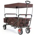 Produktbild: FUXTEC Bollerwagen faltbar FX-CT500 Braun mit Dach - Transportwagen klappbar | inkl. Hecktasche & Verstellbarer Ziehstange | Feststellbremse | Vollprofilreifen | Handwagen/Leiterwagen – Das Original