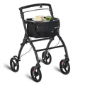 Produktbild: Juskys Aluminium Wohnungsrollator Aktiv mit Transporttasche & Tablett - Indoor Rollator schmal, leicht & faltbar - Gehhilfe für Senioren - Schwarz