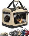 Produktbild: lionto Hundetransportbox faltbar, stabile Stoffbox mit Mesh-Einsätzen, ideal für Auto, Reise & Tierarzt, 50x34x36 cm, beige