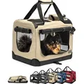 Produktbild: Lionto Hundetransportbox Faltbar, Stabile Stoffbox Mit Mesh-einsätzen, Ideal Für Auto, Reise & Tierarzt, 50x34x36 Cm, Beige