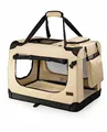 Produktbild: lionto Hundetransportbox faltbar für Reise & Auto, 50x34x36 cm, stabile Transportbox mit Tragegriffen & Decke für Katzen & Hunde bis 10 kg, robuste Hundebox aus Stoff für klein & groß, beige