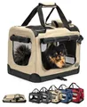 Produktbild: lionto Tiertransportbox stabil aus Textil, für Hunde und Katzen bis 10 kg, 50x36x34 cm, beige