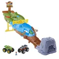 Produktbild: Hot Wheels HGV12 - Monster Trucks Wettkampf-Rennstrecke, Spielset mit den 2 Monster Trucks Bigfoot und Gunkster für spannende Auto-Rennen, Spielzeug für Kinder ab 4 Jahren