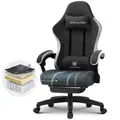 Produktbild: Gaming-Stuhl, ergonomisch, mit Stoffoberfläche und Federkernsitzkissen sowie Fußstütze, in Schwarz (Stoff), 55*50*130 cm