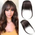 Produktbild: Dsoar Clip In Fringe Echthaar Pony Fransen Haarspange Pony Echt Haarverlängerungen Flacher Pony mit Schläfen, Dunkelbraune Farbe