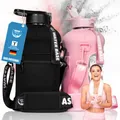 Produktbild: WATER BASE 2,2 l Trinkflasche mit Neoprenhülle, Seitentaschen, Strohhalm, abnehmbarem Schultergurt, Reinigungsbürste, aus BPA-freiem Tritan (Flamingo)