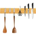 Produktbild: CHEFGASTRO Magnetleiste Magnetische Messerleiste Messerhalter Aus Bambus 6,2x40x2,1cm Mit 3 Silbernen Haken Bambus Extra Stark