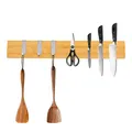 Produktbild: CHEFGASTRO Magnetleiste magnetische Messerleiste Messerhalter aus Bambus, 6,2x40x2,1cm, mit 3 silbernen Haken, Bambus, extra stark magnetischer Messerstreifen Messerblock zum Kleben oder Schrauben