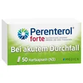 Produktbild: Perenterol forte 250 mg 50 Kapseln - Durchfall Medikament zur Vorbeugung & Behandlung von akutem Durchfall - entzündungshemmend - verhindert übermäßigen Flüssigkeitsverlust