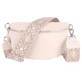 Produktbild: MIRROSI® Bauchtasche Damen, Echtleder, Made in Italy, Umhängetasche, Brusttasche, Crossbody Bag (1 Tasche & 2 Gurte) (Beige (KARO Beige Taupe), Kleine Tasche (22x13x6cm))
