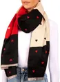 Produktbild: BRUBAKER Cashmirillo Damen Schal mit Herz Muster - 70 x 200 cm - Warm, Kuschelig und Oversized - Winterschal für Herbst und Winter - Weiches Kaschmir-Gefühl - Rot, Schwarz und Beige
