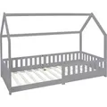 Produktbild: ML-Design Kinderbett 90x200 cm mit Rausfallschutz Dach Hellgrau Holz