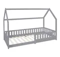 Produktbild: ML-DESIGN Spielbett Hausbett Kinderbett inkl. Lattenrost kreativ Bodenbett für Kinder, Abenteuerbett mit Rausfallschutz Kiefer Hellgrau Himmelbett Bettenhaus