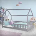 Produktbild: Kinderbett Rausfallschutz KinderBett Holzbett Kiefernholz Grau 90 x 200 cm