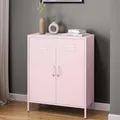 Produktbild: skølm Atria Metall Kommode – Sideboard in Rosa – Metallschrank mit 3 Fächern & Doppeltüren – Mehrzweckschrank mit flexiblen Einlegeböden – Industrial Highboard – Aufbewahrungsschrank/Flurschrank