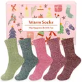Produktbild: 5 Paar Thermosocken Damen Wollsocken Warme Wintersocken Dicke Stricksocken Wi...