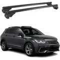 Produktbild: Omac Aluminium Dachträger Querträger Für Vw Tiguan Ii 2016-2023 – Tüv / Din 75302:2019 – Abschließbar – Max. 75 Kg – 2 Stangen Schwarz